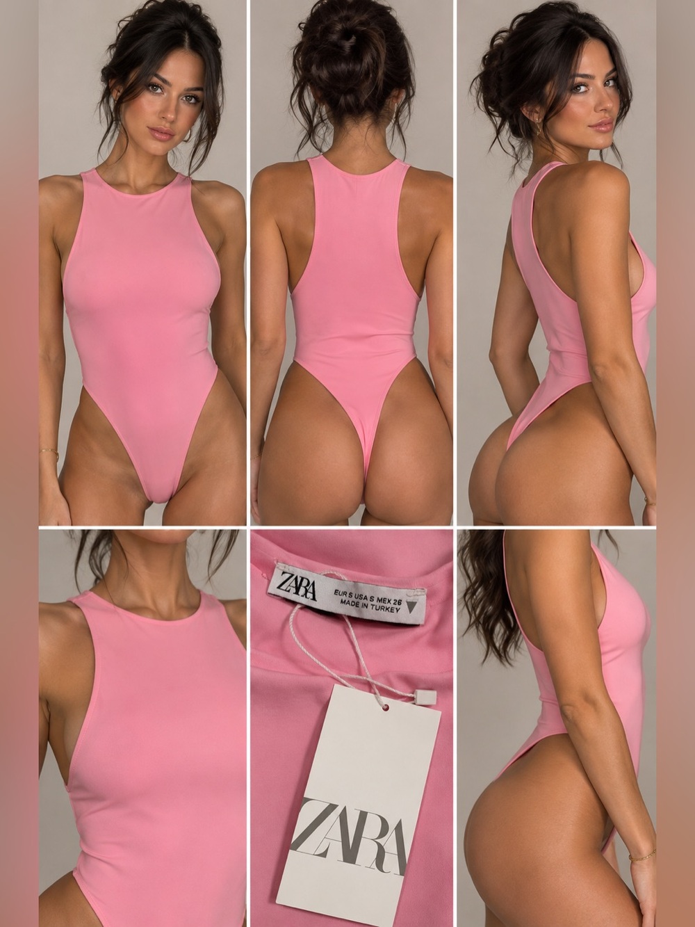 Zara Pink High-Cut Racerback One-Piece Swim Suit